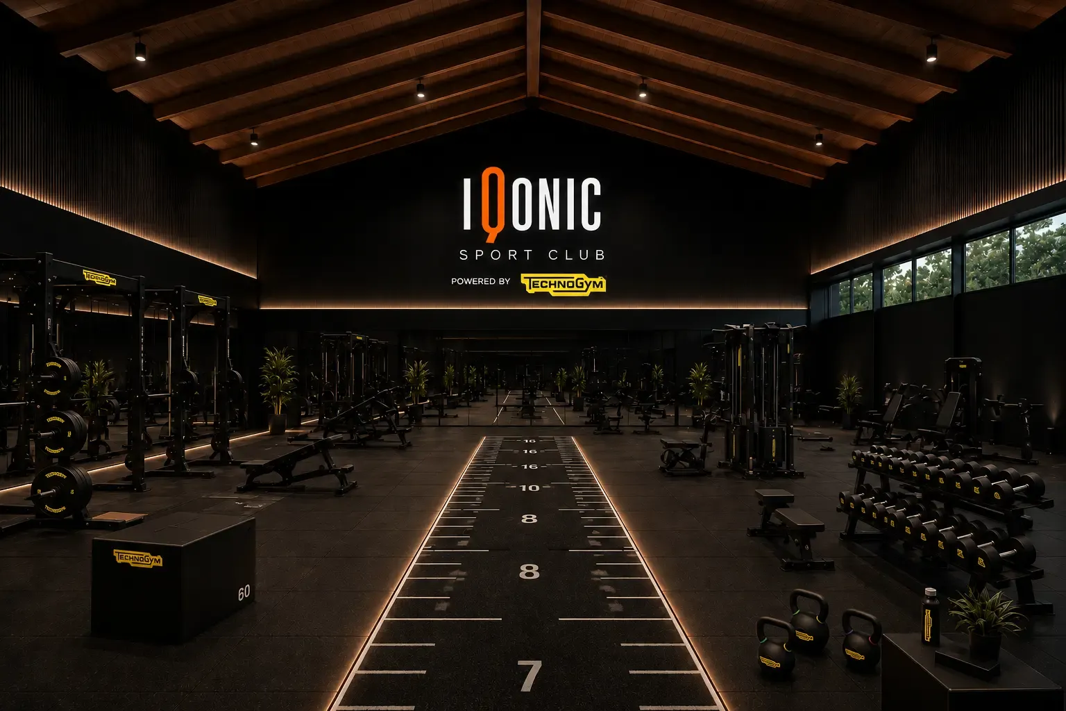 La sala gym e performance di IQONIC Sport Club con la pista per lo slittino