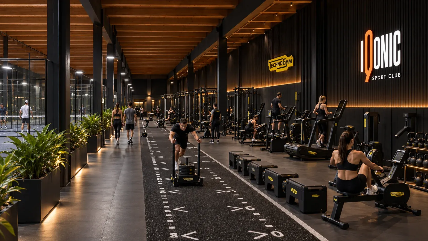 Vista della corsia di allenamento e delle attrezzature nell’hub Gym e Performance IQONIC