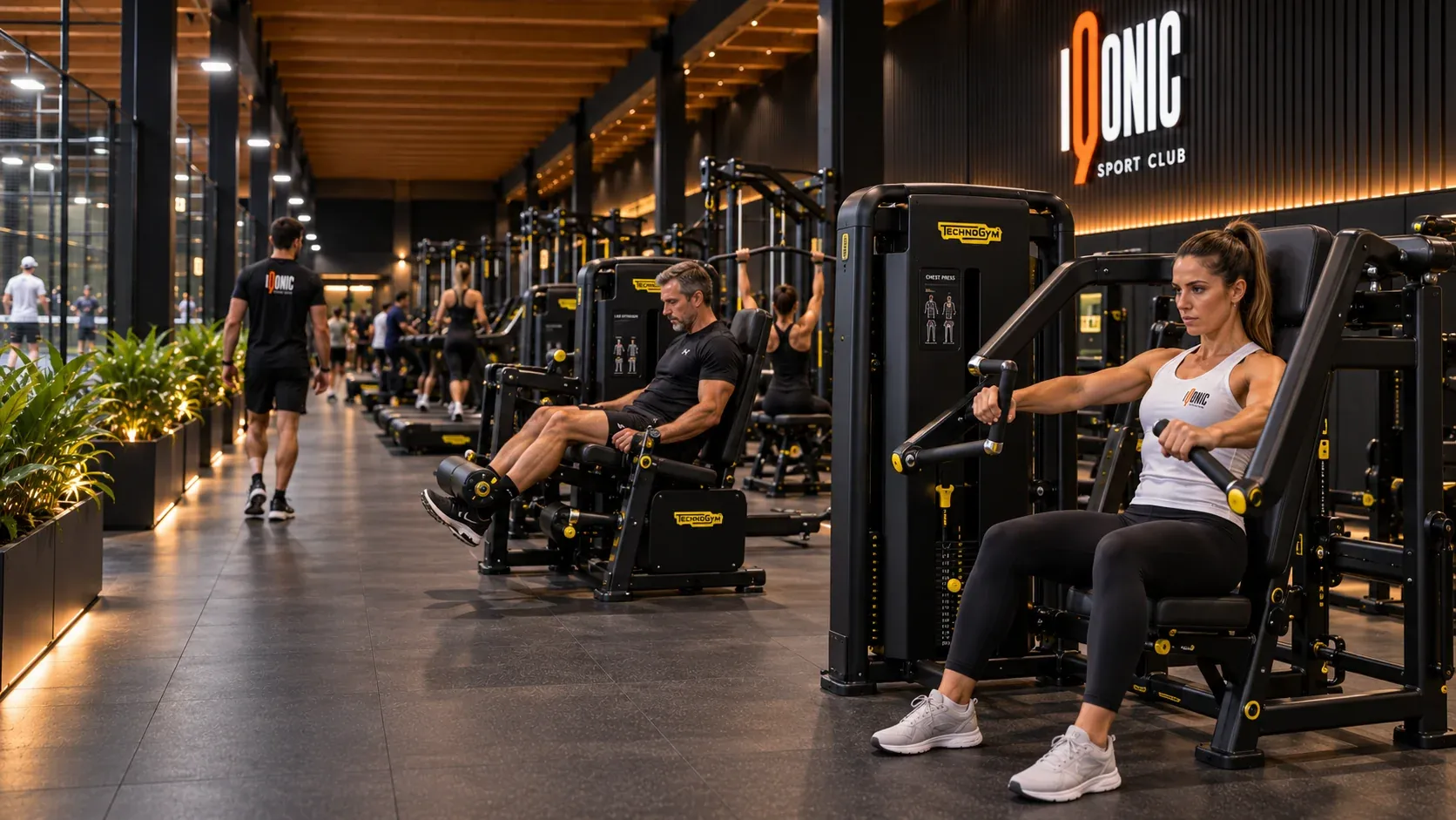 Persona che si allena su un macchinario Technogym nella gym